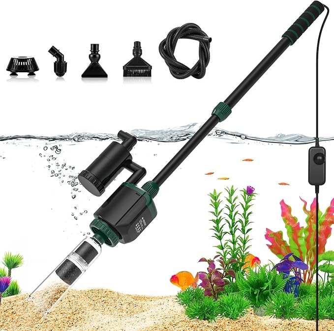 AQQA Fish Tank Cleaner, 34W 600GPH DC Gravel Vacuum for Aquarium, 6 in 1 Aquarium Vacuum Gravel Cleaner Adjustable Water Flow Cleaning Tools for Change Water Wash Sand Water Filter Water Circulation AQQA