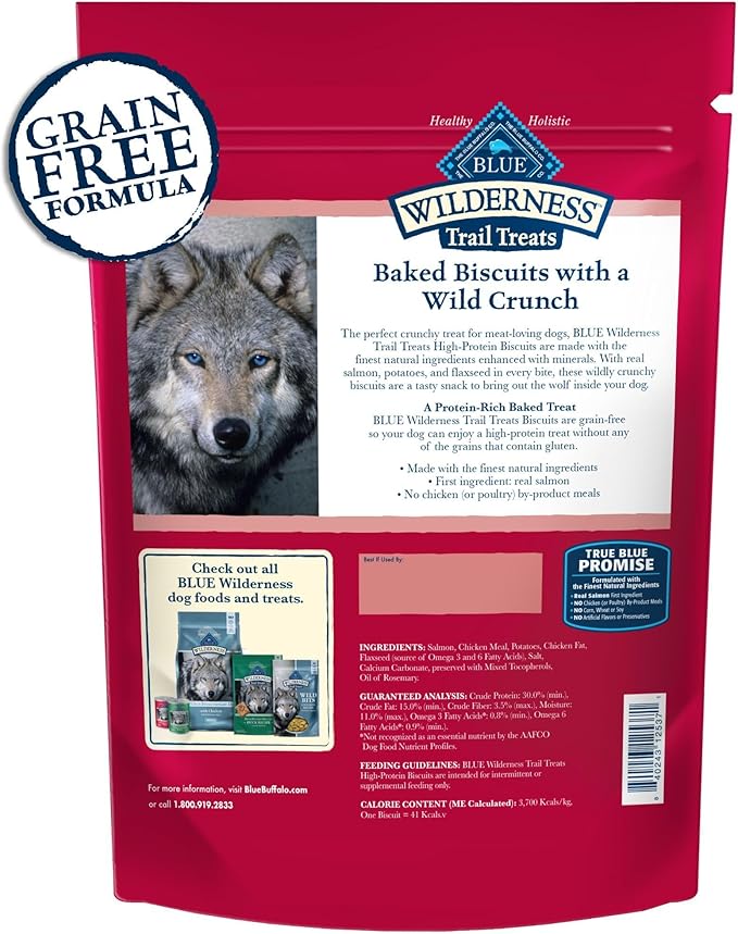 Blue Buffalo Wilderness Trail Treats Crunchy Dog Biscuits, Grain-Free and High-Protein Dog Treats Made with Natural Ingredients, Salmon Recipe 24-oz Bag - PAWPICO