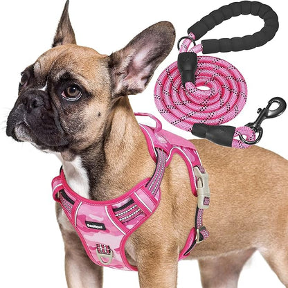 Heavy Duty Tactical Dog Harness for Medium Dogs, No Pull Adjustable Pet Harness Reflective Service Training Easy Control Pet Vest Military K9 Working Dog Harnesses- Medium, Pink Camo Beebielove