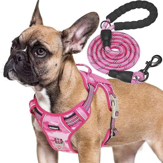 Heavy Duty Tactical Dog Harness for Medium Dogs, No Pull Adjustable Pet Harness Reflective Service Training Easy Control Pet Vest Military K9 Working Dog Harnesses- Medium, Pink Camo Beebielove