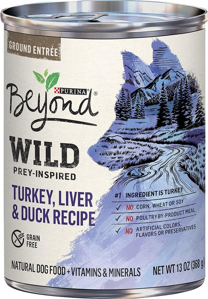 Purina Beyond High Protein, Grain Free, Natural Pate Wet Dog Food, WILD Turkey, Liver & Duck Recipe - (12) 13 oz. Cans - PAWPICO