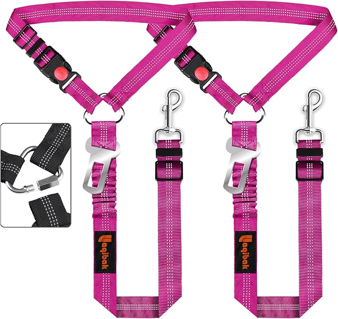 Removable Dog Seat Belt Harness for Car, 3 in 1 Pet Dog Car Seatbelt Leash, Retractable Restraint Secures to Vehicle Headrest & Adjustable Reflective Bungee Dog Seatbelt Tether, Rose laqibakProductcollection