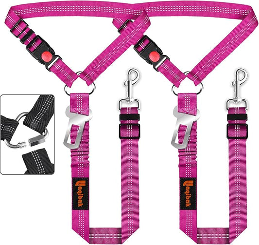 Removable Dog Seat Belt Harness for Car, 3 in 1 Pet Dog Car Seatbelt Leash, Retractable Restraint Secures to Vehicle Headrest & Adjustable Reflective Bungee Dog Seatbelt Tether, Rose laqibakProductcollection