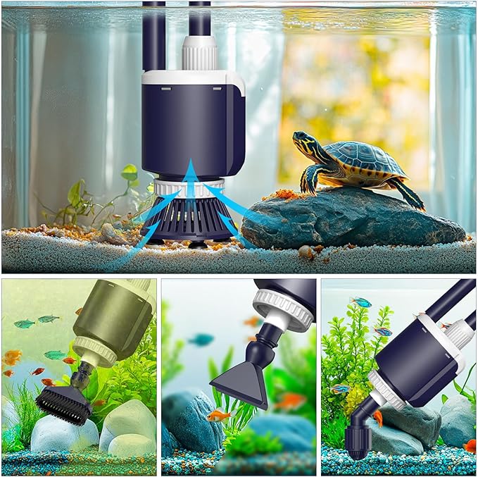AQQA Fish Tank Cleaner,DC 34W/600GPH Adjustable Water Flow Aquarium Gravel Vacuum,Multi-Filtration Purifies Water Electric Cleaning Kit for Water Change Water Circulation Wash Sand Gravel 110V-240V AQQA