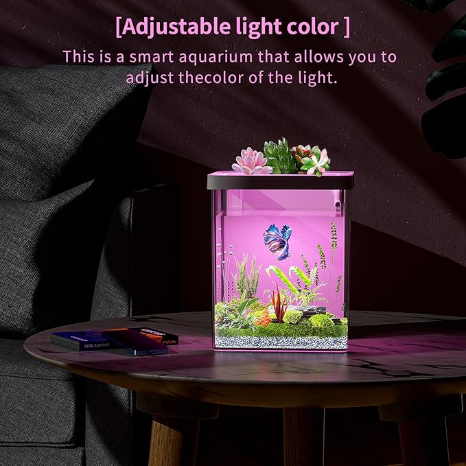 Smart Aquarium kit 1.5 Gallon Betta Fish Tank self Cleaning, Fish Tank with Filter LED Light, Water Pump, Fish Tank Starter Kits (Betta Fish Tank) ERAARK