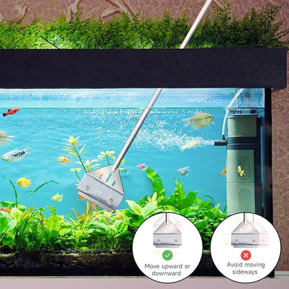 Kirecoo Algae Scraper for Glass Aquariums, 25.6" Fish Tank Cleaner, Stainless Steel Algae Scraper for Fish Tank with 10 Blades, Aquarium Glass Cleaning Tools, Cleaning Accessories Kirecoo