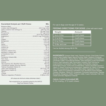 Chew + Heal All in 1 Dog Vitamin - 120 Soft Chew Treats - Chewable Multivitamin with Probiotics, Digestive Enzymes, for Skin and Coat, Hip and Joint Support - with Omega, Calcium - Made in The USA ChewHeal