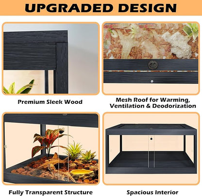 63 Gallon Terrarium, Reptile Habitat, Durable Quality, Suitable for All Types of Reptile, Hamsters, Snakes, 40“ Wide, Black PROLEE