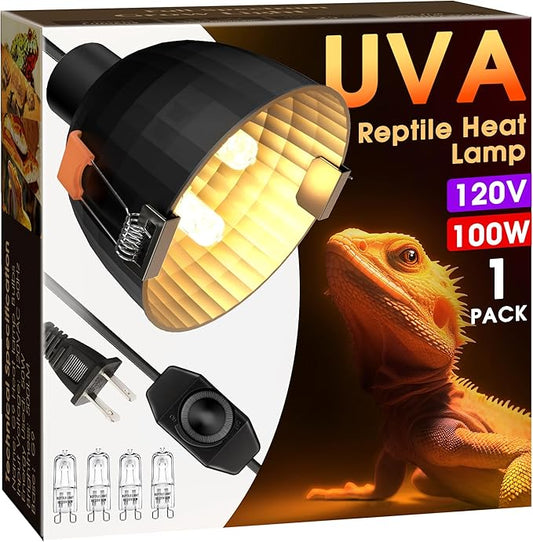 Briignite Reptile Heat Lamp Fixture, Max 100W - 4.3 inch Light Fixture with Dimmable Temperature Switches, G9 Heat Bulb & Dome UVB Light Perfect for Reptile Terrariums and Tortoise Habitats WelcometoBriigniteenjoyyourshopping