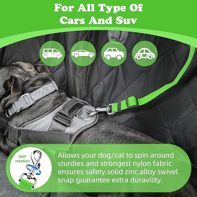 BWOGUE 2 Packs Dog Cat Safety Seat Belt Strap Car Headrest Restraint Adjustable Nylon Fabric Dog Restraints Vehicle Seatbelts Harness Green BWOGUEPetHome