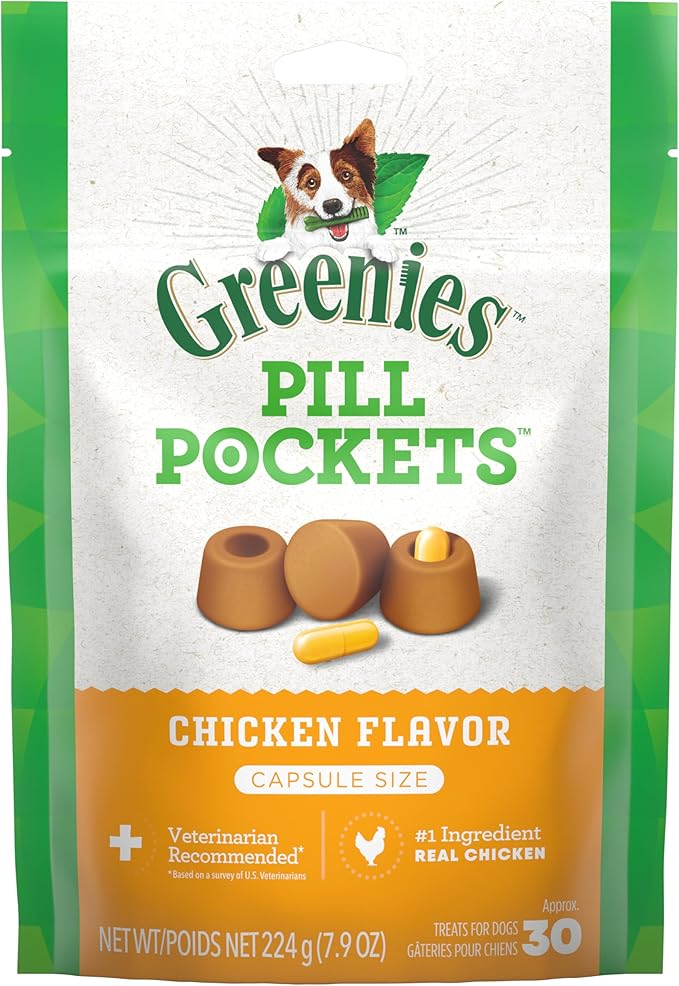 Greenies Pill Pockets for Dogs Capsule Size Natural Soft Dog Treats, Chicken Flavor, (6) 7.9 oz. Packs (180 Treats) - PAWPICO
