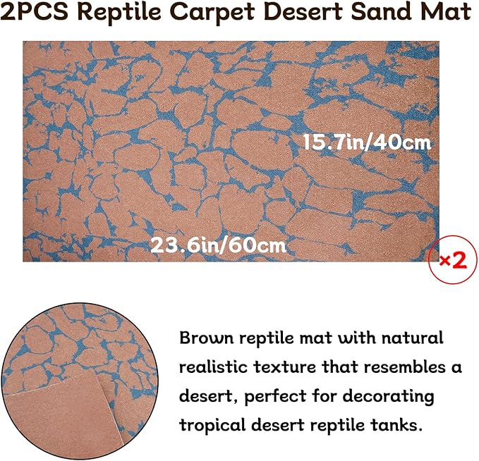 BNOSDM 2 PCS Reptile Carpet Mat Terrarium Liner Bedding Reptile Cage Mat Supplies for Tortoise Lizard Leopard Gecko Snake Chameleon 23.6’’ x 15.7’’ BNOSDM