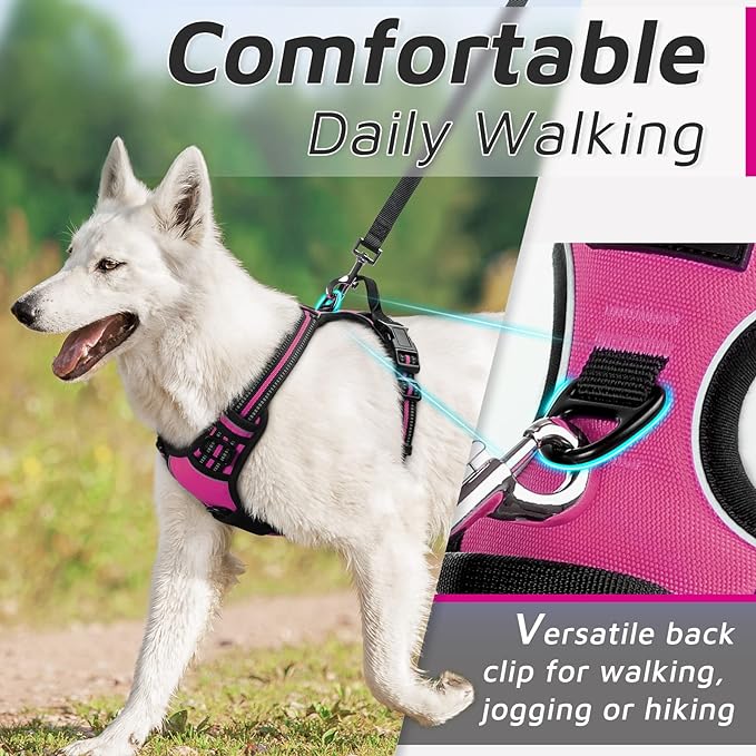 Eagloo Dog Harness Medium Sized Dog, No Pull Service Vest with Reflective Strips and Control Handle, Adjustable and Comfortable for Easy Walking, No Choke Pet Harness with 2 Metal Rings, Rose Red, M GoExplorewithEagloo