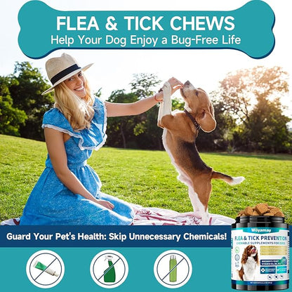 Flea and Tick Prevention for Dogs Chewables, 200 Soft Treats, Natural Dog Flea and Tick Treatment, Oral Flea Pills for Dogs Supplement, Flea and Tick Chews for Dogs Puppies, All Breeds & Sizes Woyamay