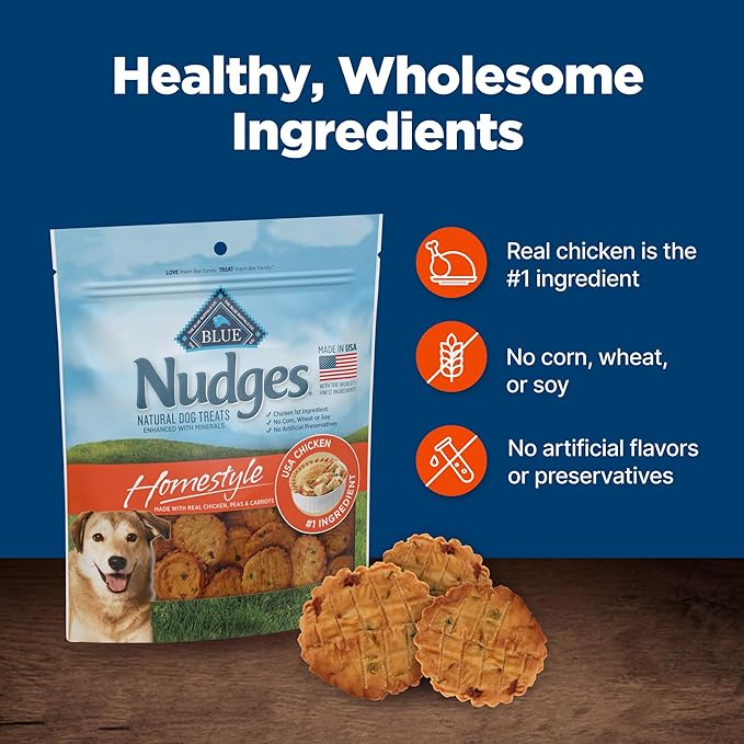 Blue Buffalo Nudges Homestyle Natural Dog Treats, Made in the USA with Real Chicken, Peas, and Carrots, 16-oz. Bag - PAWPICO
