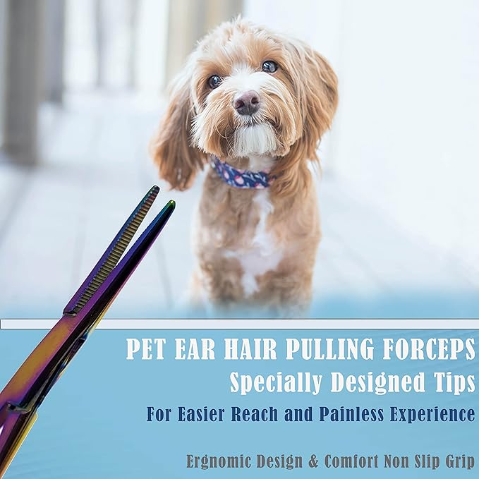 Dog Pet Ear/Nose Hair Puller Grooming Hemostat Locking Forceps Pliers, 5.5" (14cm), Straight (Multi Color) A2Z+SCILAB