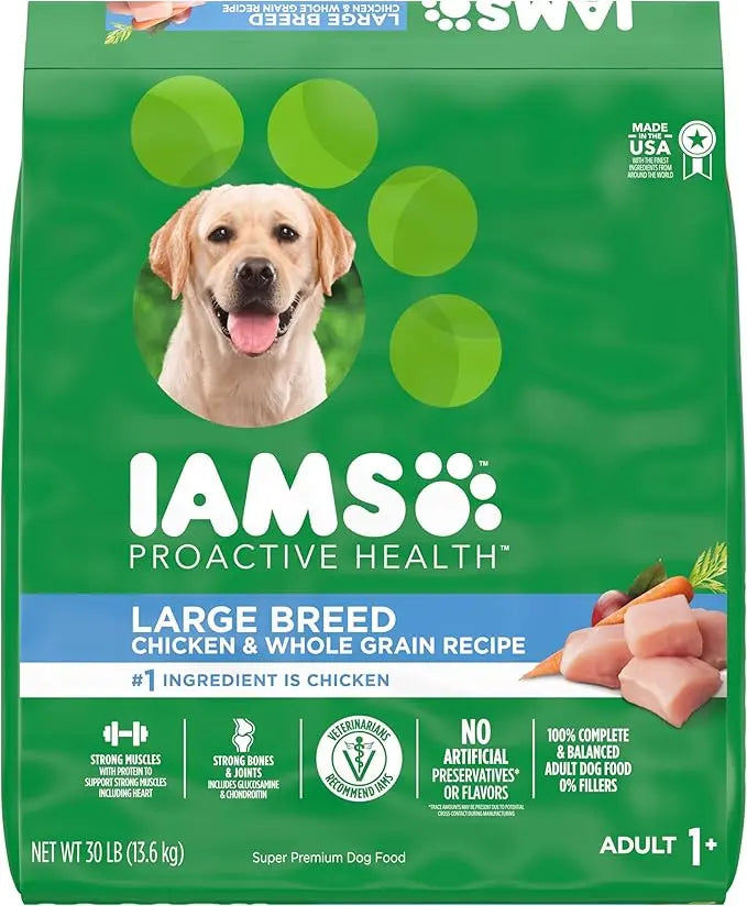 IAMS Adult High Protein Large Breed Dry Dog Food with Real Chicken, 30 lb. Bag - PAWPICO
