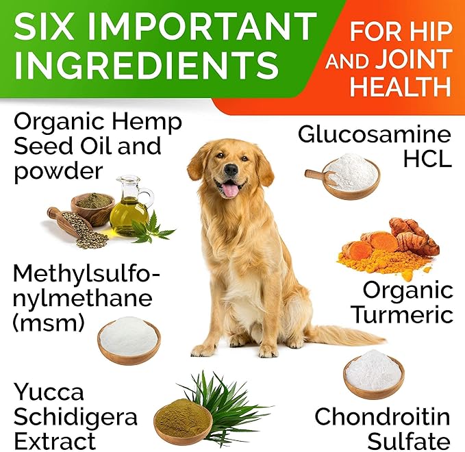 Hemp Chews for Dogs - Glucosamine Chondroitin for Dogs Joint Pain Relief with Hemp Oil, Hip & Joint Supplement Dogs, MSM Turmeric for Dogs Mobility, Dog Joint Supplement, Hemp Dog Treats Joints Health STRELLALAB