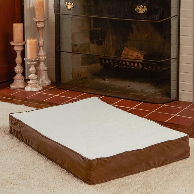 Happy Hounds Oscar Rectangle Orthopedic Foam Sherpa Dog Bed, Small (36 x 24 in.), Mocha - PAWPICO