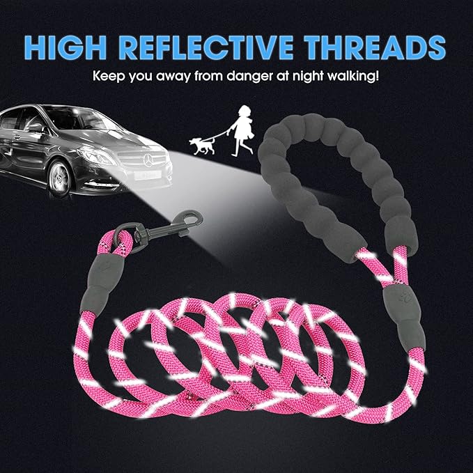 BAAPET 2/4/5/6 FT Dog Leash with Comfortable Padded Handle and Highly Reflective Threads for Small Medium and Large Dogs (5FT-1/3'', Pink) BAAPET