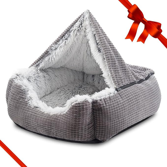 MIXJOY Dog Beds for Small Dogs, Rectangle Cave Hooded Blanket Puppy Bed, Luxury Orthopedic Cat Beds for Indoor Cats, Warmth and Machine Washable (20 inches, Grey) - PAWPICO