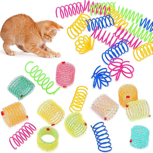 30 Pieces Cat Springs Cat Spiral Toys Cat Fetch Chew Toy Kitten Pet Plastic Coil Spiral Springs for Kitten Bouncing Play Training, 2 Styles - PAWPICO