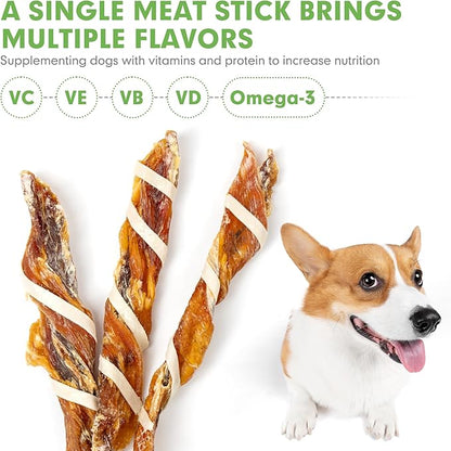MON2SUN Dog Treats, Triple Flavor Jerky Twist Sticks, 5-7 Inch Chicken Duck and Codfish Sticks Dog Chews for Small Dogs, Healthy Dog Snacks, 17.64 oz (25 Count-Pack of 1) - PAWPICO