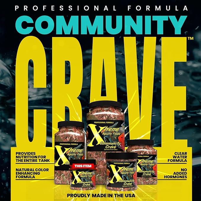 Xtreme Community Crave Flake - Krill & Spirulina Blend for Vibrant Colors, Immune Support and Digestive Health, Tropical & Freshwater Fish Nutrition – Premium Community Aquarium Food (1oz) XtremeAquaticFoods