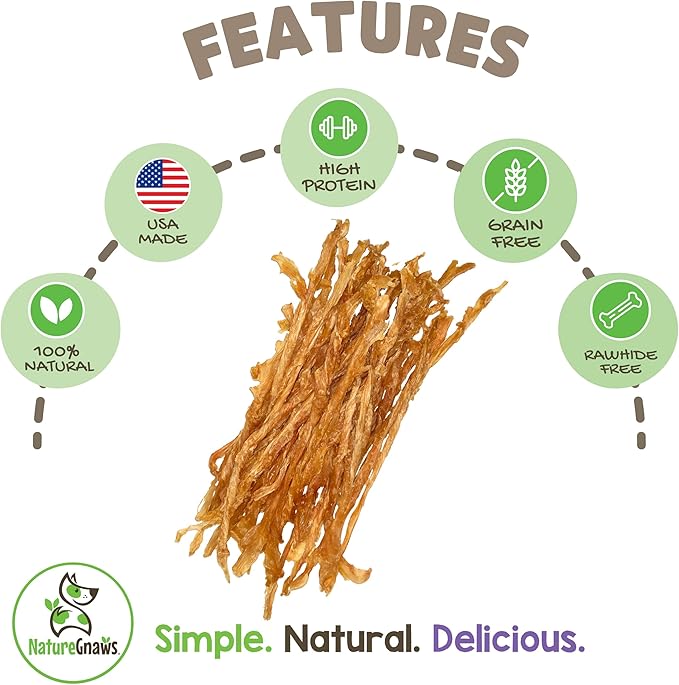 Nature Gnaws USA Turkey Tendons for Dogs (4oz) - Delicious Grain Free Reward Snack for Small, Medium & Large Breeds - Premium Natural Dog Chew Treats - PAWPICO