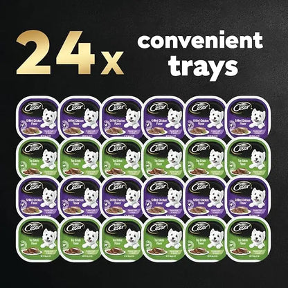 CESAR Wet Dog Food Classic Loaf in Sauce Top Sirloin & Grilled Chicken Flavors Variety Pack, (12) 3.5 oz. Easy Peel Trays, Pack of 2 - PAWPICO