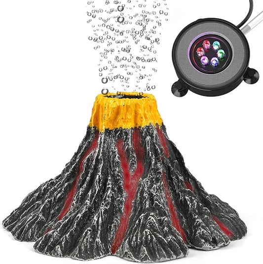 Uniclife Aquarium Volcano Ornament Kit Realistic Resin Volcanic Decoration with Air Stone Bubbler Colorful LED Light Decor for Fish Tank Landscape Addition and Oxygenation UnicLife