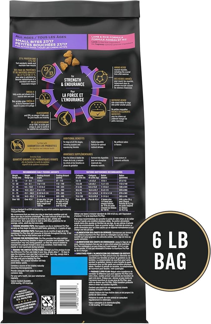 Purina Pro Plan High Protein, Small Bites Dog Food, SPORT 27/17 Lamb & Rice Formula - 6 lb. Bag - PAWPICO