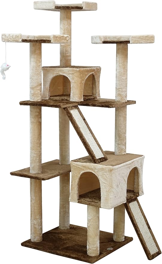 Go Pet Club Everyday Value 71in Cat Tree Kitty Tower Kitten with Dual Condos and Double Scratching Boards Indoor Cat Activity Center Furniture, Beige/Brown - PAWPICO