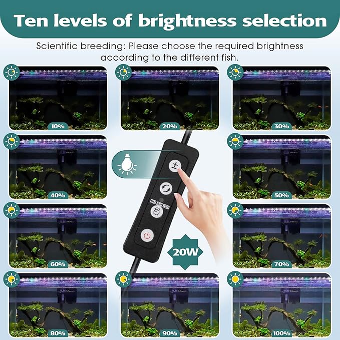 hygger 20W Full Spectrum Aquarium LED Light with 10 Levels Brightness, White Blue Red Green LEDs,6H8H12H Timer,RGB Light for 24~32IN Freshwater Fish Tank, Aquatic Plants Tropical Ornamental Fish hygger