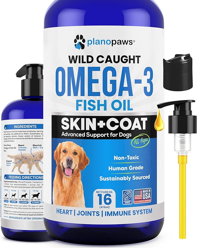 Omega 3 Fish Oil for Dogs - Better Than Salmon Oil for Dogs - Dog Fish Oil Supplement - Reduce Shedding & Itching - Supports Joints, Brain, Heart Health- Dog Skin and Coat Supplement - Fish Oil Liquid planopaws