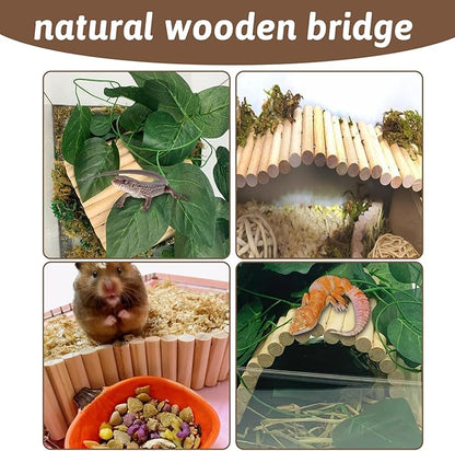 Hamiledyi Hides for Tortoises Wood Bendy Bridge Reptile Hide Climbing Ladder Hide Cave Turtle Habitat Decor for Lizards Gecko Spiders Snakes (11.37" X 5.9") Hamiledyi