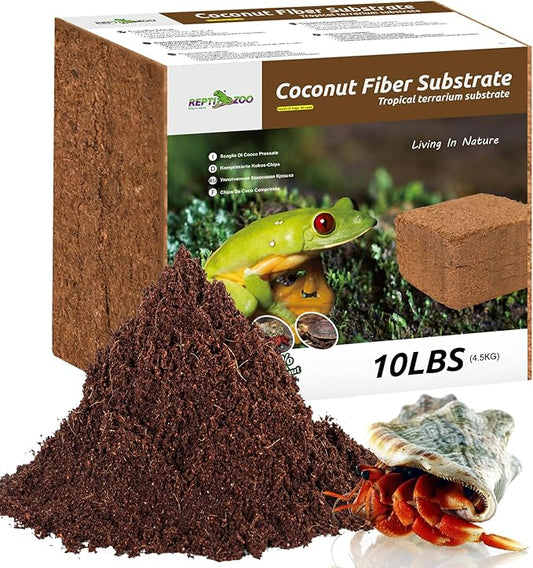 REPTI ZOO Reptile Coconut Fiber Substrate 72 Quart, Reptile Bedding Coco Coir Brick for Turtle, Hermit Crab, Spider, Frog | 100% Organic | Odor Absorption REPTIZOO