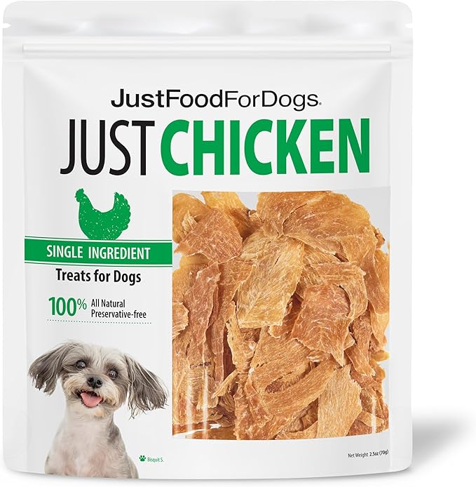 JustFoodForDogs Healthy Dog Treats, Single-Ingredient, Chicken Breast, 2.5 oz (Pack of 4) - PAWPICO