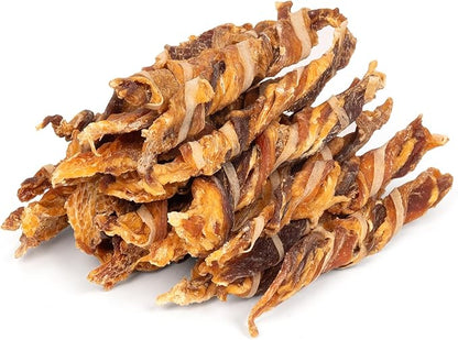 MON2SUN Dog Treats, Triple Flavor Jerky Twist Sticks, 5-7 Inch Chicken Duck and Codfish Sticks Dog Chews for Small Dogs, Healthy Dog Snacks, 17.64 oz (25 Count-Pack of 1) - PAWPICO