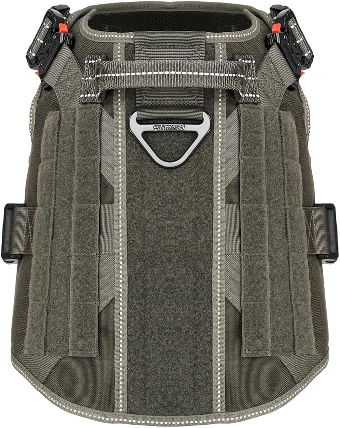 ICEFANG Tactical Dog Harness,X-Large Size, 2X Metal Buckle,Working Dog MOLLE Vest with Handle,No Pulling Front Leash Clip,Hook and Loop Panel - PAWPICO