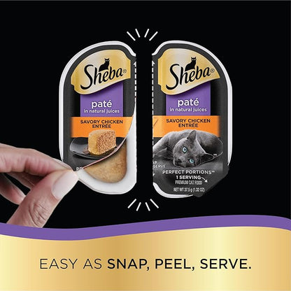 Sheba Perfect Portions Paté Wet Cat Food Variety Pack, Savory Chicken Entrée, Roasted Turkey Entrée, With Sustainable Salmon, and Tender White Fish & Tuna Entrée, 2.6 oz. Trays (48 Count, 96 Servings) - PAWPICO