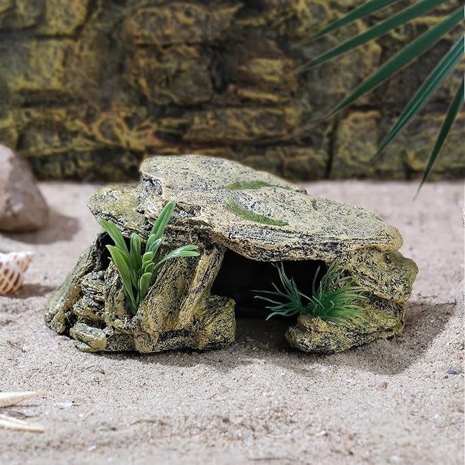 Leopard Gecko Hide Small Reptile Hides Resin Mini Reptile Basking Rock Humid Hide Turtle Cave Lizard Hide Reptile & Amphibian Habitat DÉCor IBWell
