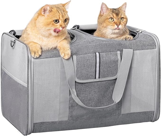 Sedioso Large Cat Carrier for 2 Cats, 21.7x 13.8x 13.8in Pet Carrier for Cat and Dog Up to 38lbs, All-Sided Mesh Cat Carrier with Great Ventilation, Portable Soft Sided Pet Carrier for Traveling(Grey) - PAWPICO