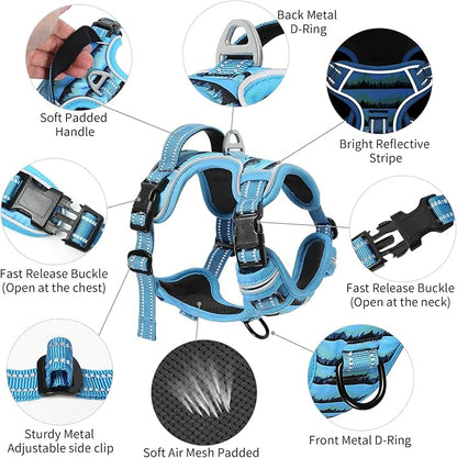 Timos Dog Harness for Lage Dogs No Pull,Front Clip Dog Walking Harness with Reflective Adjustable Soft Padded Vest and Easy Control Handle,No-Choke Pet Harness with 2 Metal Rings,Morning,L Timos