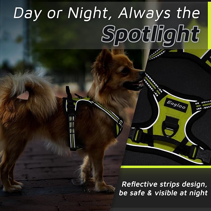 Eagloo Small Dog Harness No Pull, Service Vest with Reflective Strips and Control Handle, Adjustable and Comfortable for Easy Walking, No Choke Pet Harness with 2 Metal Rings, Green, XS GoExplorewithEagloo