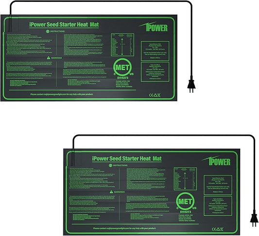 iPower 10" x 20" Waterproof Durable Seedling Heat Mat Warm Hydroponic Plant for Indoor Gardening Germination Starting, 2 Pack iPower