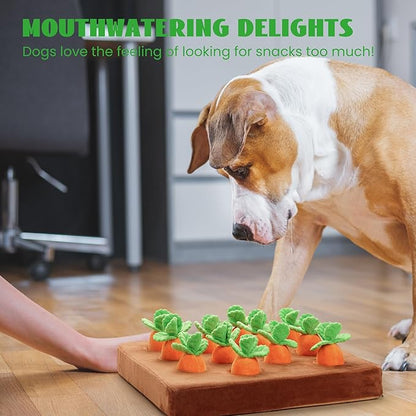 Nocciola 12 pcs Carrot Dog Squeaky Toys with Food Dispensing Carrot Farm, Dog Enrichment Toys for Hide and Seek, Puzzle Toys for Small and Medium Dogs - PAWPICO