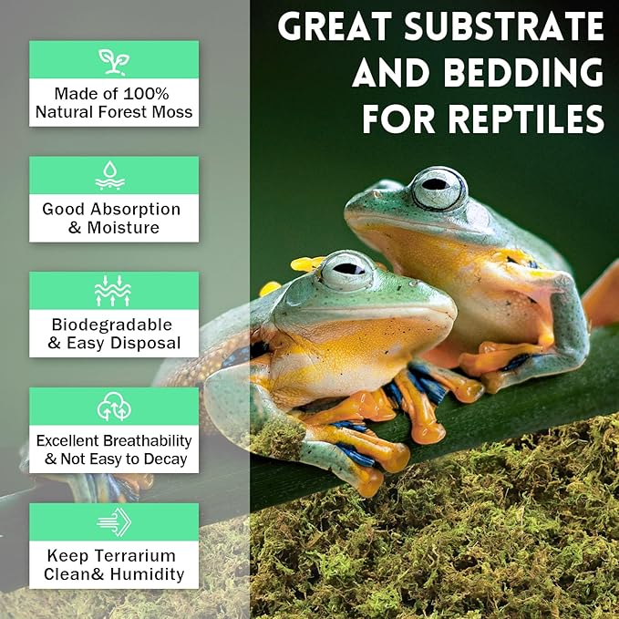 Riare 14 OZ Premium Sphagnum Moss for Reptiles- 20QT Natural Live Moss Reptile Moss Bedding for Terrarium, Hatching, Forest Sphagnum Moss Reptile Substrate for Snakes, Gecko, Turtles, Frogs, Leopard Riare