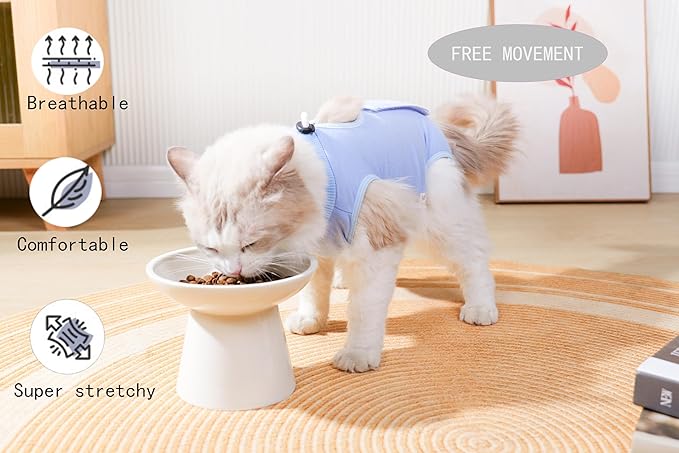 Cat Recovery Suit Female Kitten Cat Onesie for Cats After Surgery Female Spay Surgical Abdominal Wound Skin Diseases Cone Collar Soft Alternative Wear (Blue, L) Acoutpet