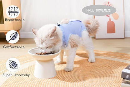 Cat Recovery Suit Female Kitten Cat Onesie for Cats After Surgery Female Spay Surgical Abdominal Wound Skin Diseases Cone Collar Soft Alternative Wear (Blue, L) Acoutpet